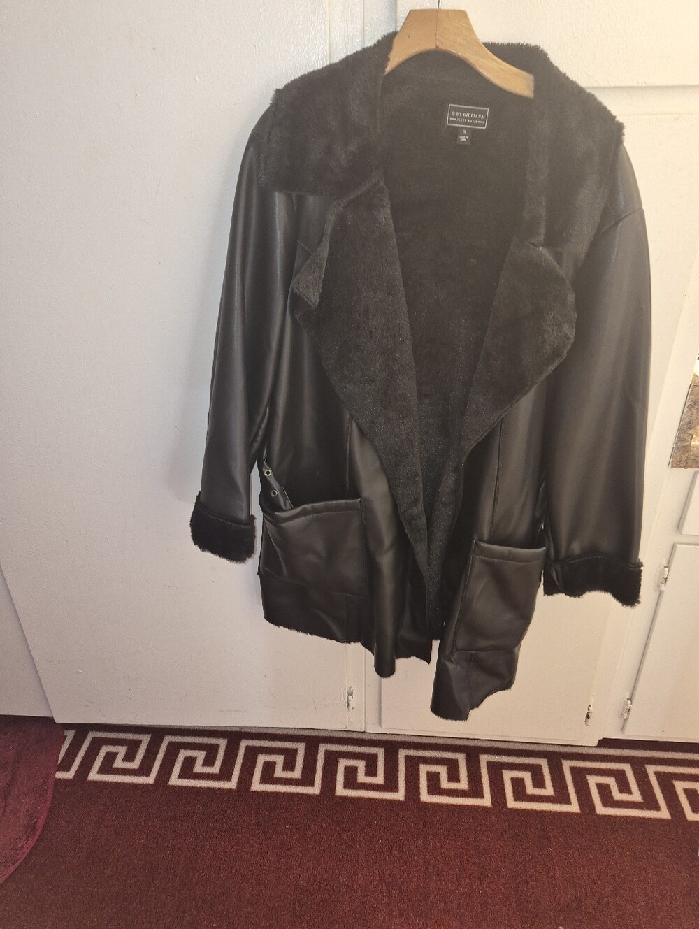 G By Giuliana - Black Label    Black Faux Leather Shearling Jacket